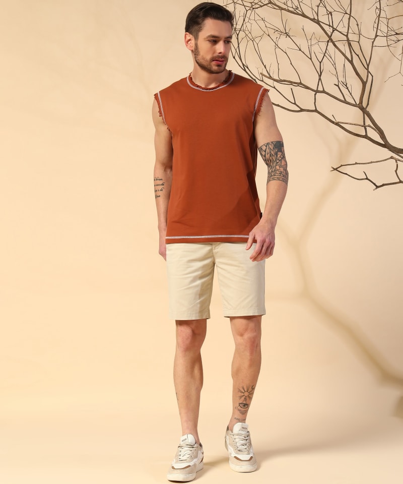 PockMAN Men Cotton Terry Contrast Thread Stitch Tank - Image 5