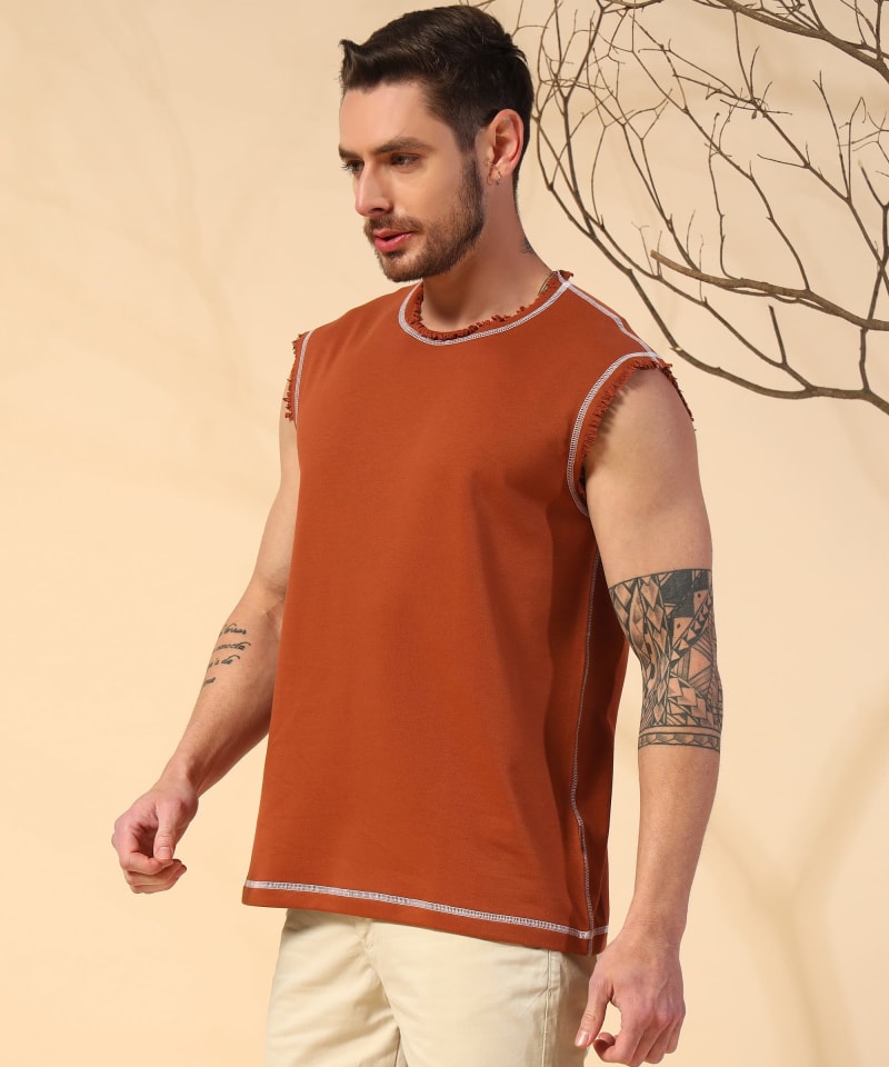 PockMAN Men Cotton Terry Contrast Thread Stitch Tank - Image 3