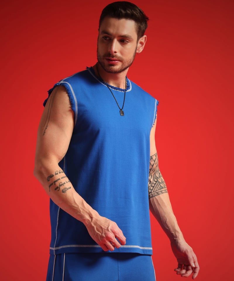 PockMAN Men Cotton Terry Contrast Thread Stitch Tank - Image 4