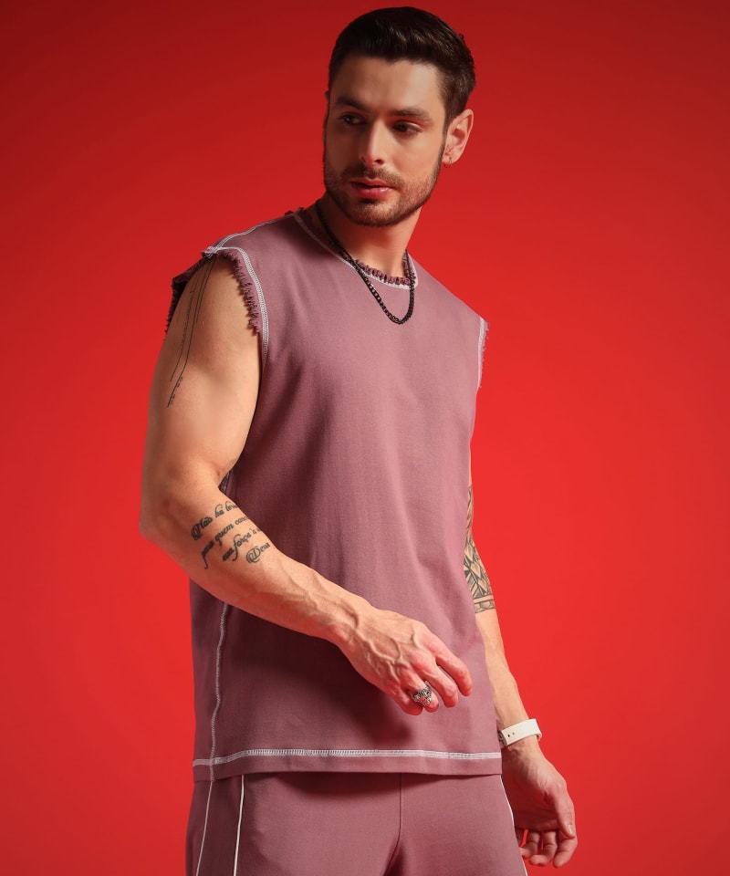 PockMAN Men Cotton Terry Contrast Thread Stitch Tank - Image 3