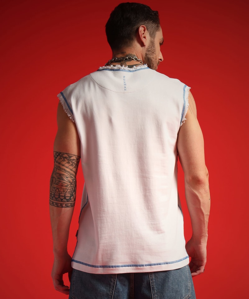 PockMAN Men Cotton Terry Contrast Thread Stitch Tank - Image 6