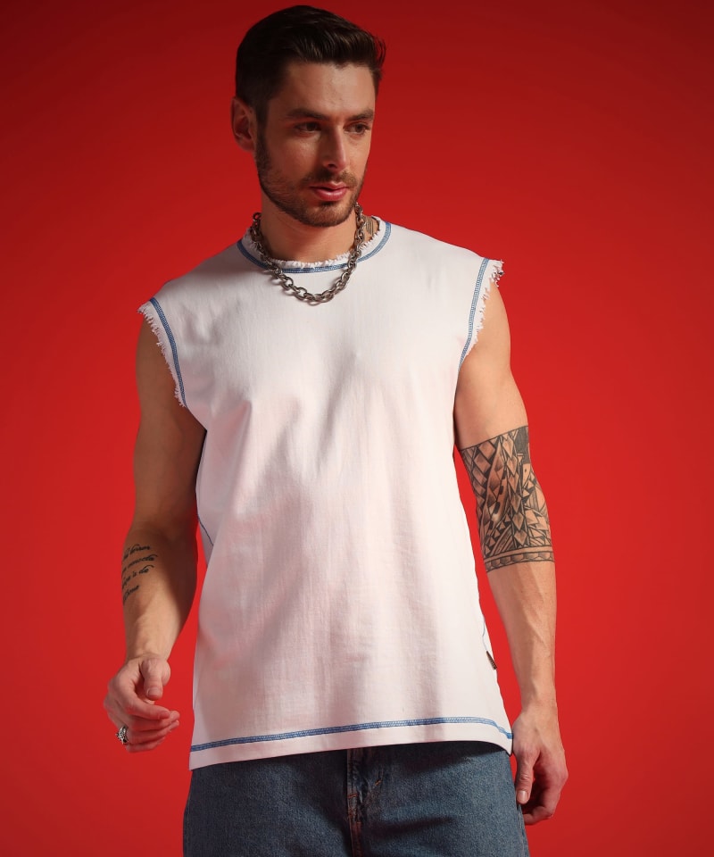 PockMAN Men Cotton Terry Contrast Thread Stitch Tank - Image 4