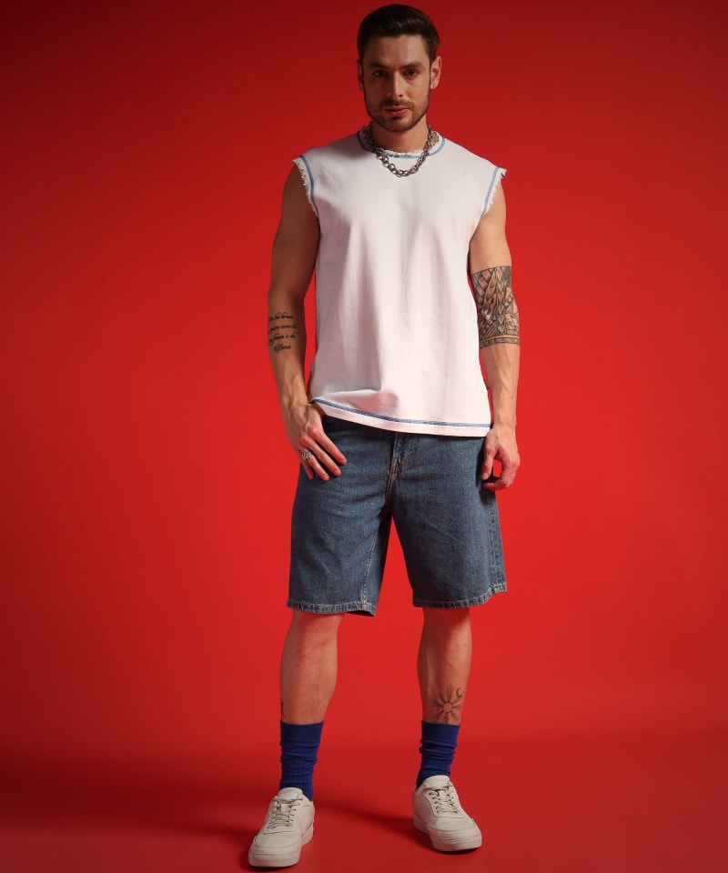 PockMAN Men Cotton Terry Contrast Thread Stitch Tank - Image 5