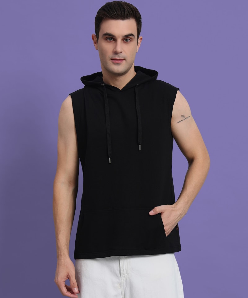 PockMAN Men Cotton Terry Stylish Hooded Vest - Image 5