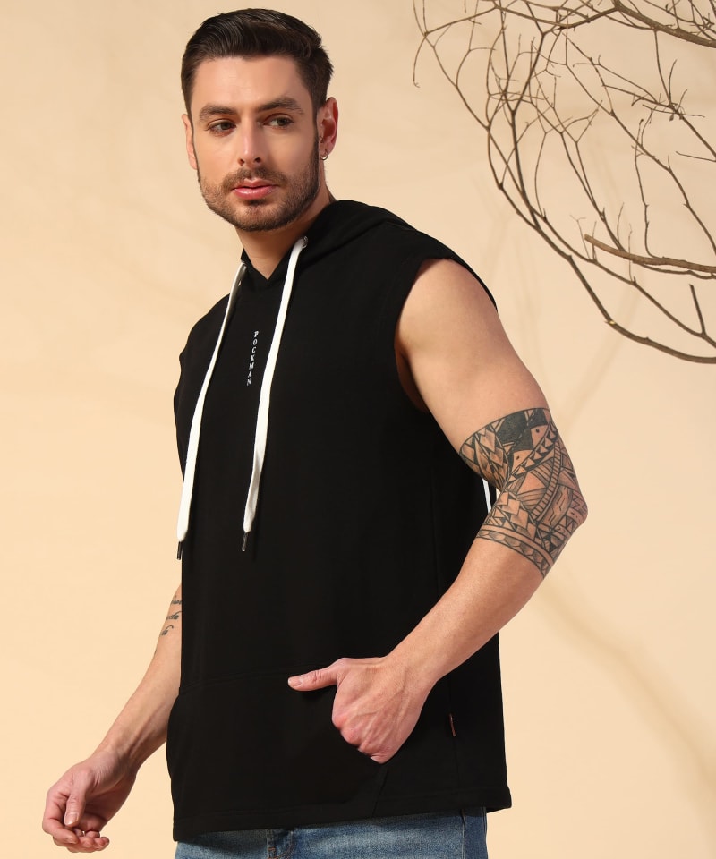 PockMAN Men Cotton Terry Stylish Hooded Vest - Image 5