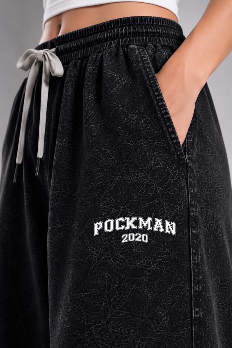 Pockman Urban Women Acid Wash Black Wide-Leg Joggers - Image 3