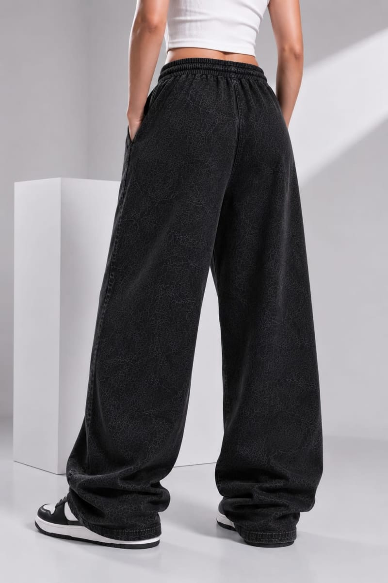 Pockman Urban Women Acid Wash Black Wide-Leg Joggers - Image 4