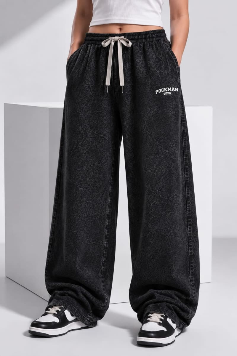 Pockman Urban Women Acid Wash Black Wide-Leg Joggers - Image 6