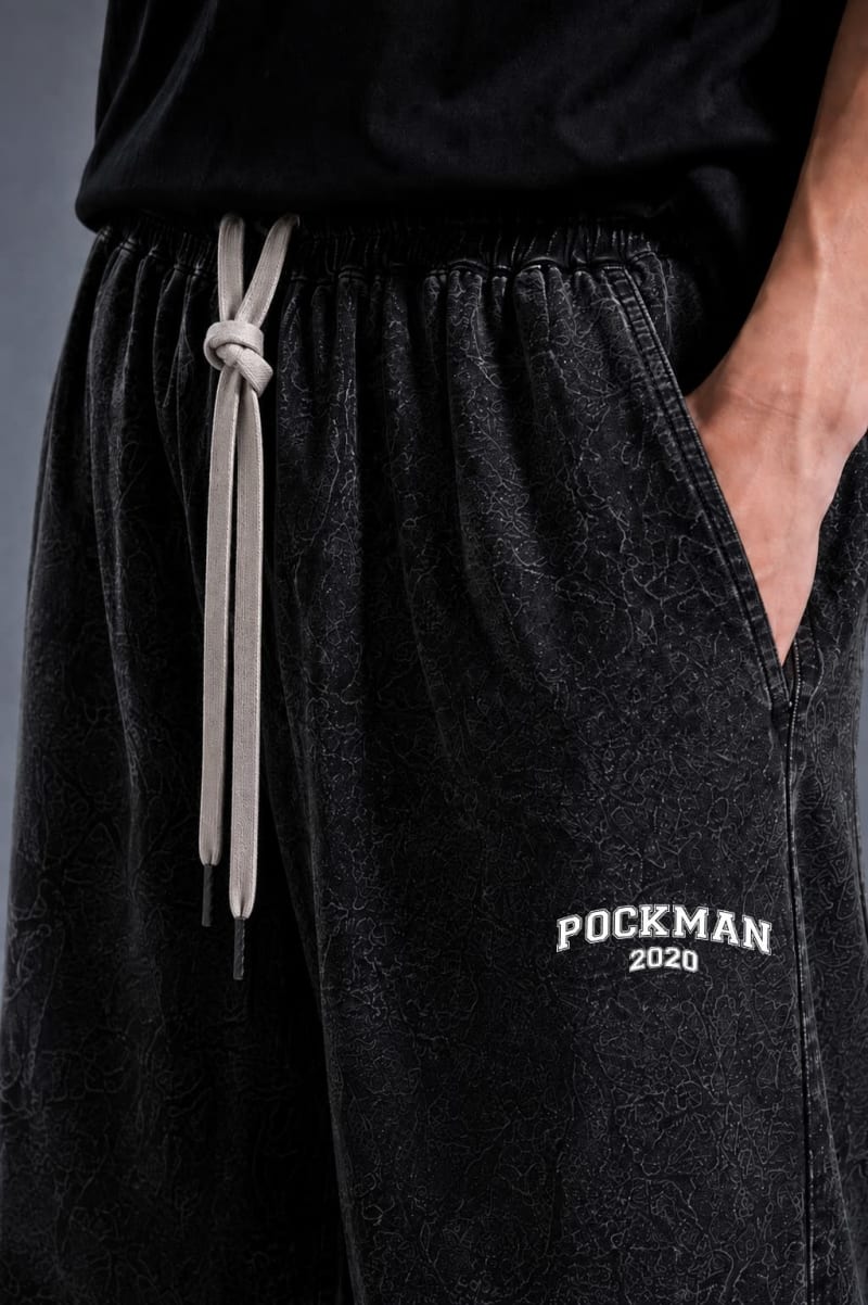 Pockman Urban Men Acid Wash Black Wide-Leg Joggers - Image 5
