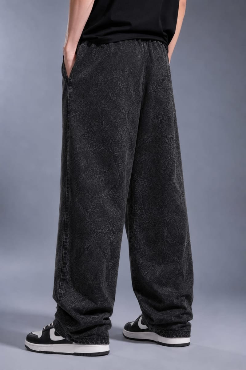 Pockman Urban Men Acid Wash Black Wide-Leg Joggers - Image 6