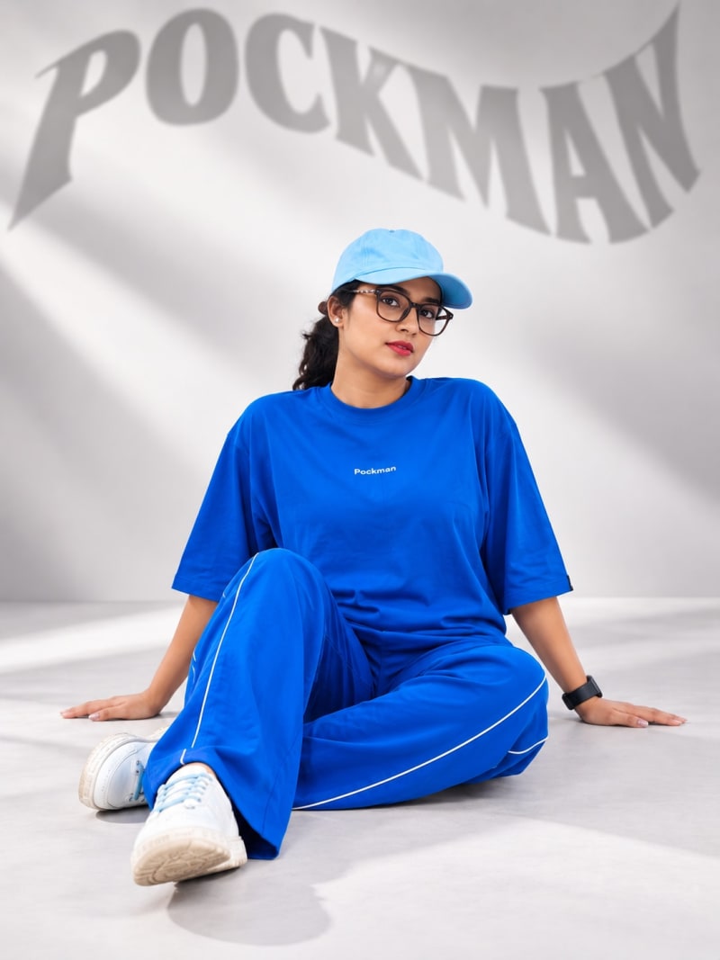 Pockman Women Oversized Tshirt & Jogger Cotton Terry Co-Ord Set - Image 3
