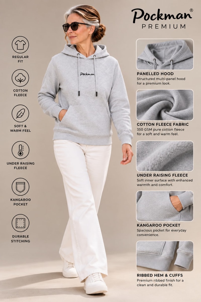 Pockman Premium 350 GSM Pure Cotton Fleece Mauve Hoodie - Image 6