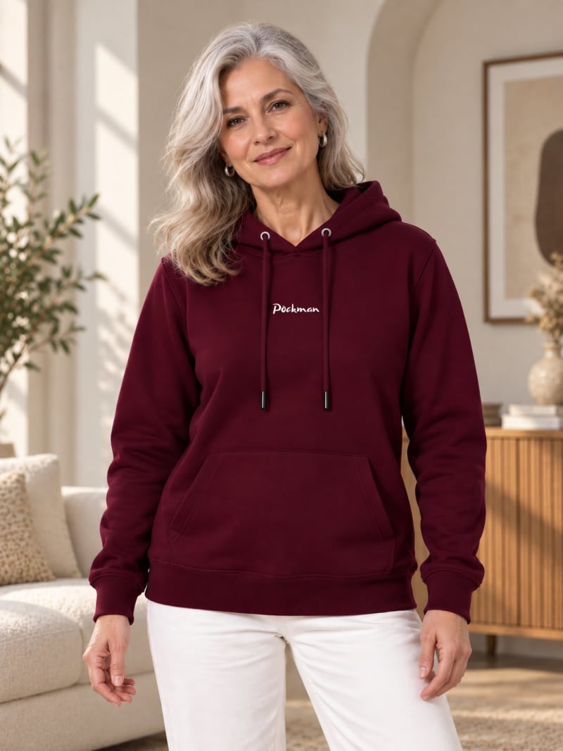 Pockman Premium 350 GSM Pure Cotton Fleece Burgundy Hoodie - Image 3