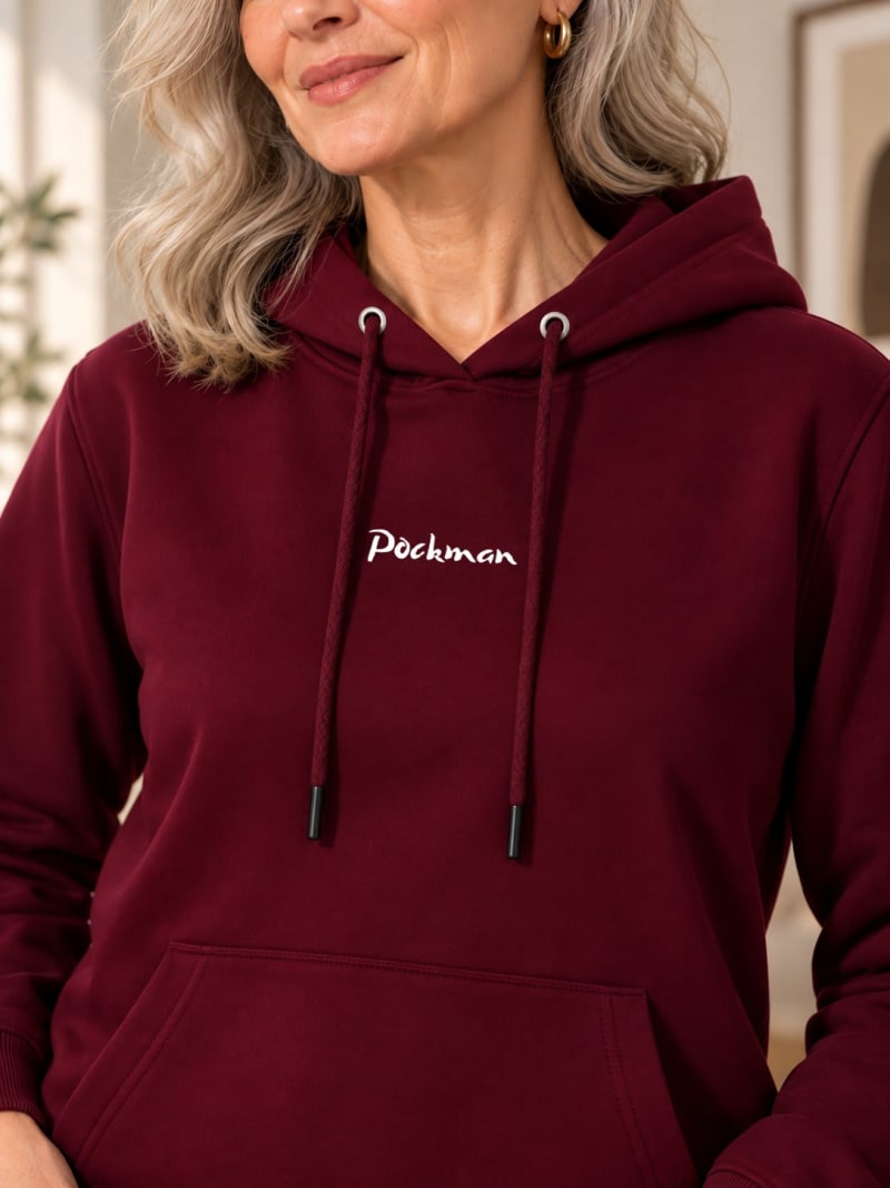 Pockman Premium 350 GSM Pure Cotton Fleece Burgundy Hoodie - Image 4
