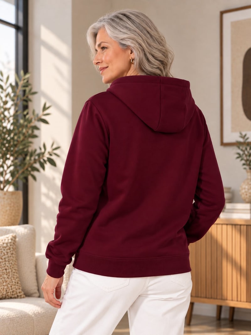 Pockman Premium 350 GSM Pure Cotton Fleece Burgundy Hoodie - Image 5