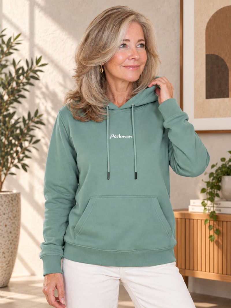 Pockman Premium 350 GSM Pure Cotton Fleece Sage Green Hoodie - Image 3