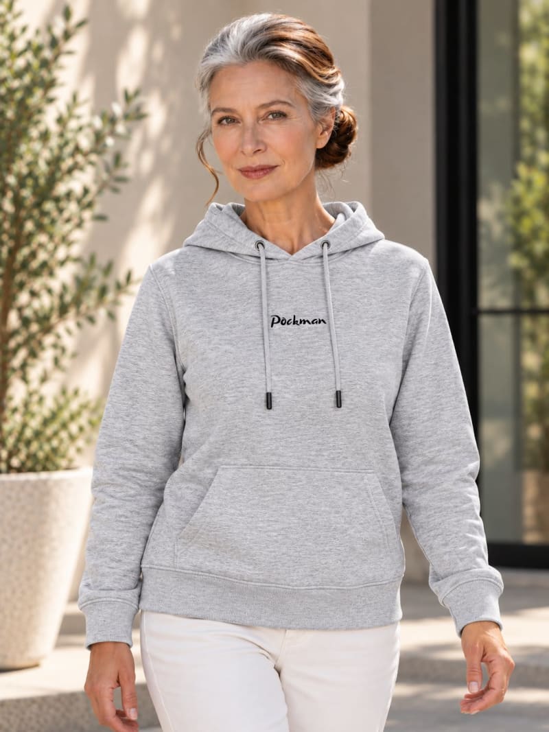 Pockman Premium 350 GSM Pure Cotton Fleece Grey Melange Hoodie - Image 3