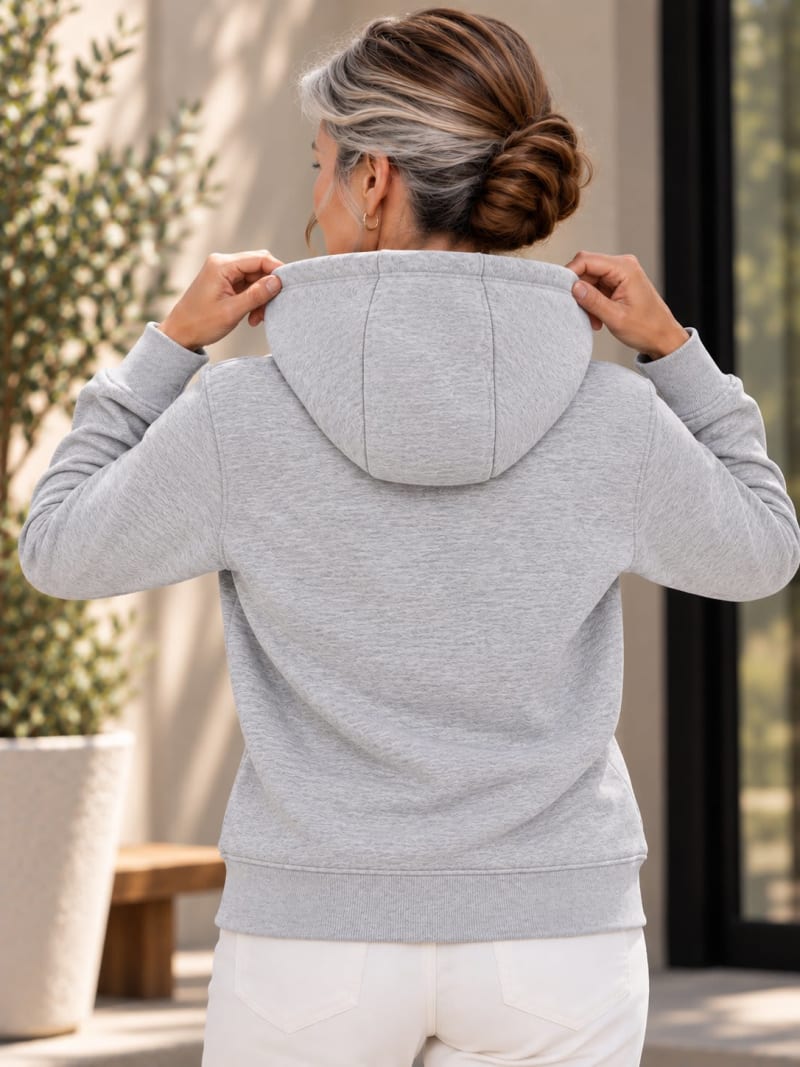 Pockman Premium 350 GSM Pure Cotton Fleece Grey Melange Hoodie - Image 5