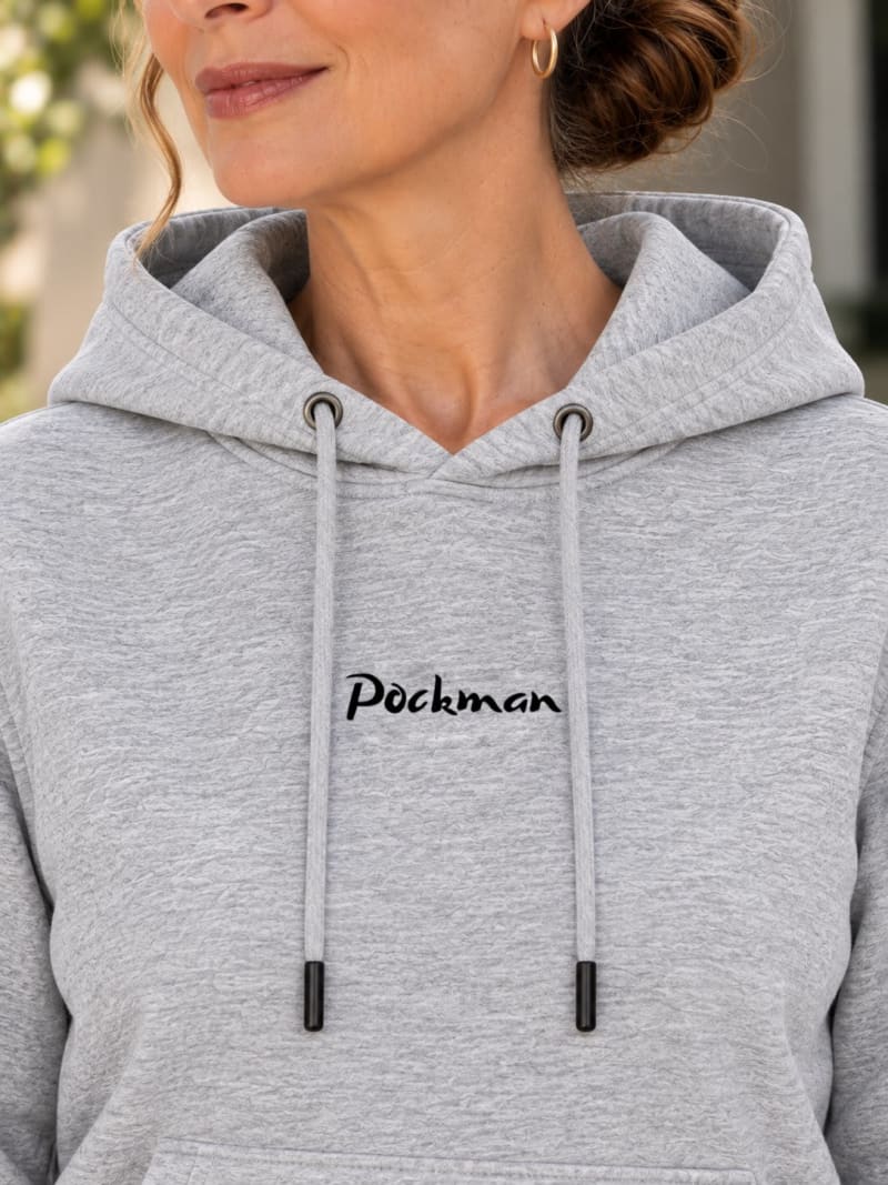 Pockman Premium 350 GSM Pure Cotton Fleece Grey Melange Hoodie - Image 4