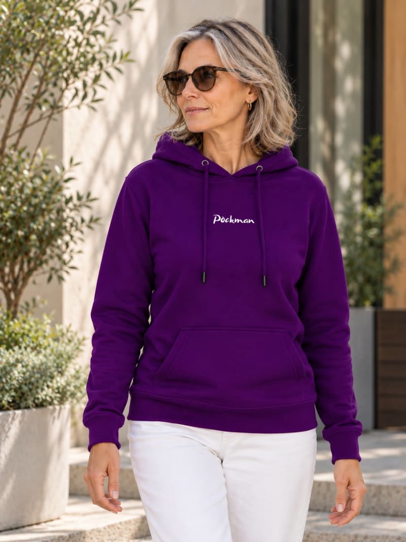 Pockman Premium 350 GSM Pure Cotton Fleece Voilet Hoodie - Image 3