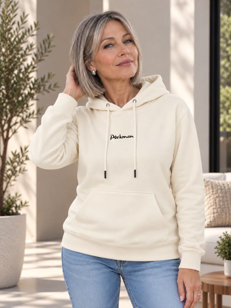 Pockman Premium 350 GSM Pure Cotton Fleece Off White Hoodie - Image 3