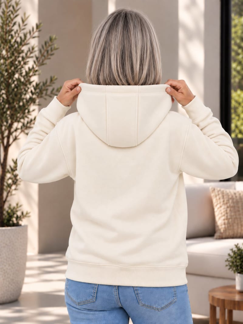 Pockman Premium 350 GSM Pure Cotton Fleece Off White Hoodie - Image 5