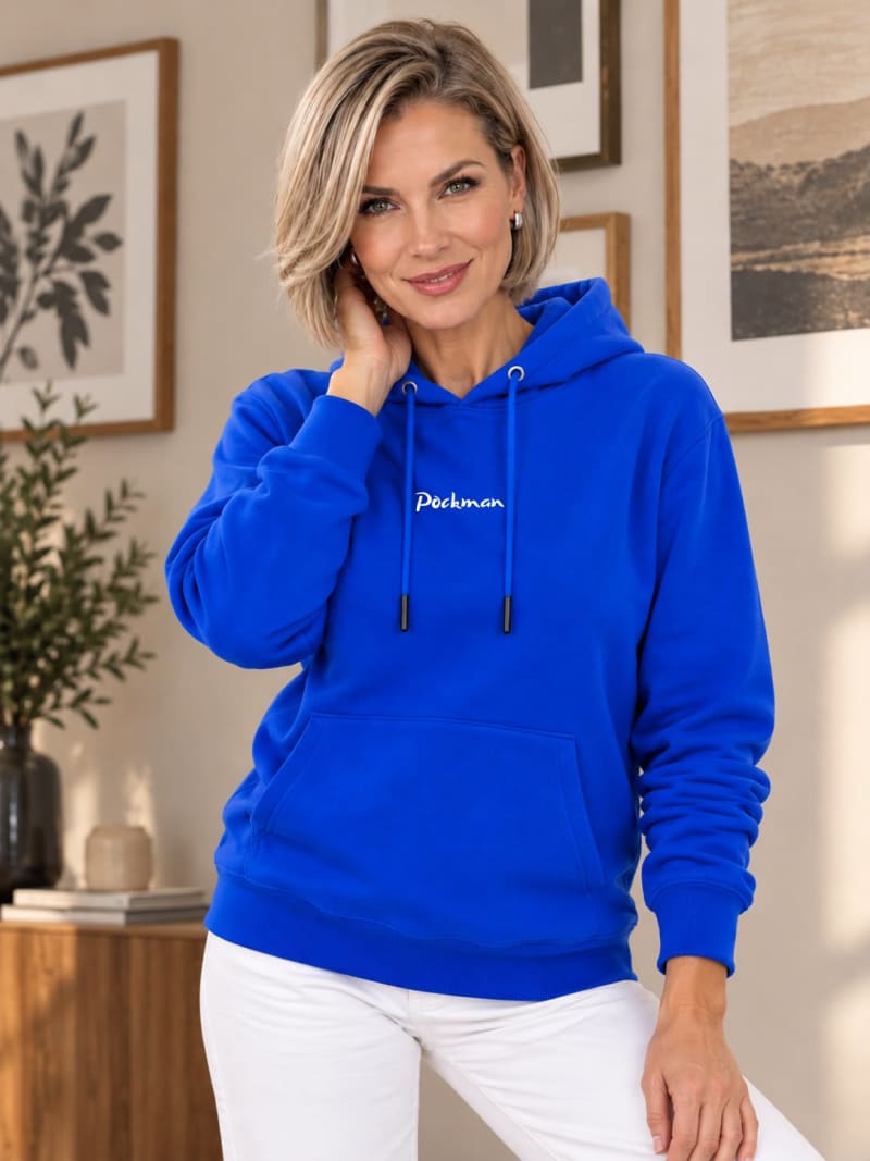 Pockman Premium 350 GSM Pure Cotton Fleece Royal Blue Hoodie - Image 3