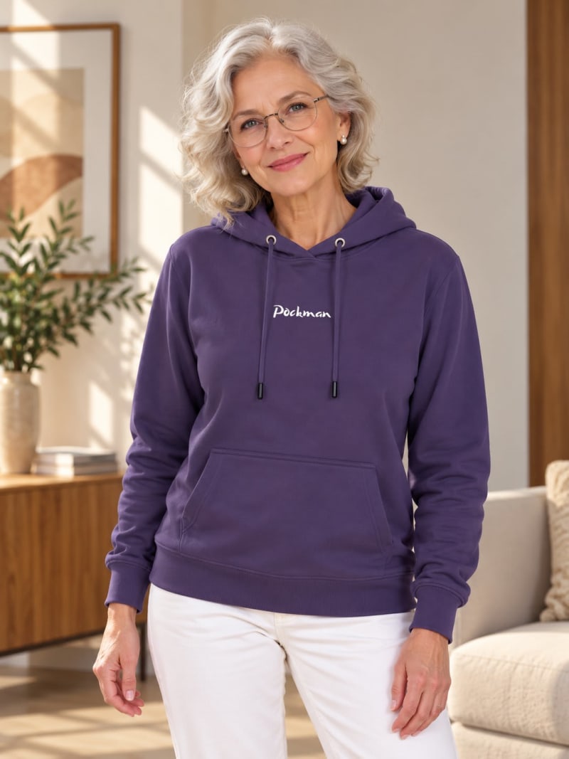 Pockman Premium 350 GSM Pure Cotton Fleece Mauve Hoodie - Image 3