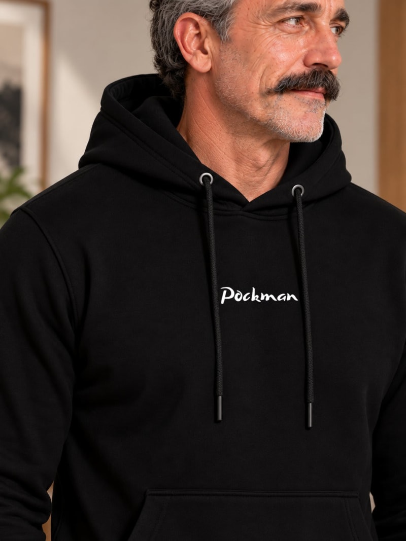 Pockman Premium 350 GSM Pure Cotton Fleece Black Hoodie - Image 4
