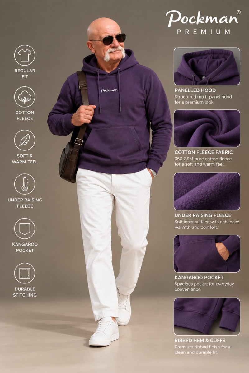 Pockman Premium 350 GSM Pure Cotton Fleece Dark Grey Hoodie - Image 6
