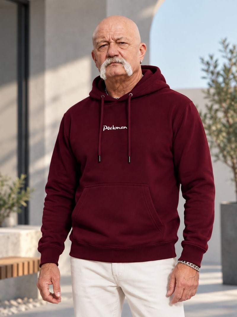 Pockman Premium 350 GSM Pure Cotton Fleece Burgundy Hoodie - Image 3