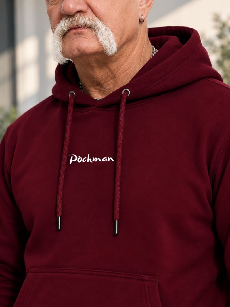 Pockman Premium 350 GSM Pure Cotton Fleece Burgundy Hoodie - Image 4