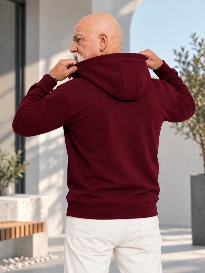 Pockman Premium 350 GSM Pure Cotton Fleece Burgundy Hoodie - Image 5