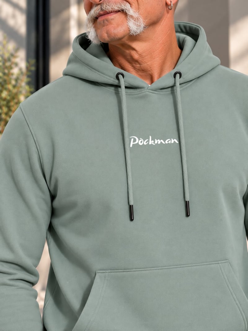 Pockman Premium 350 GSM Pure Cotton Fleece Sage Green Hoodie - Image 4