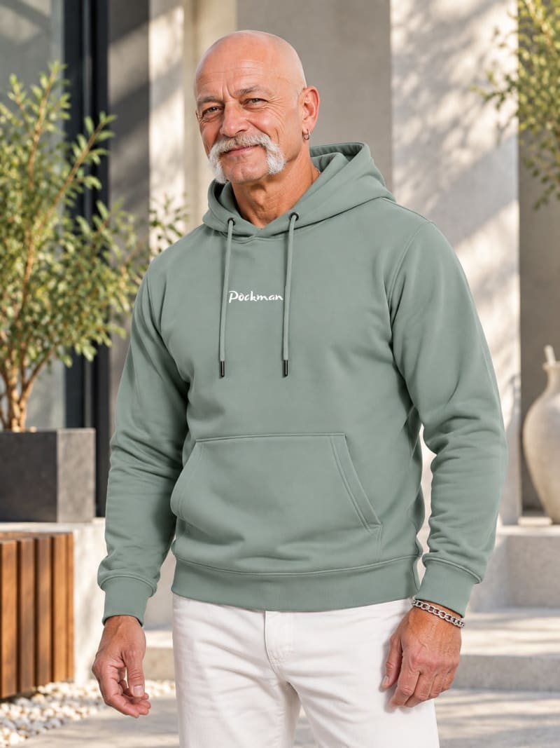 Pockman Premium 350 GSM Pure Cotton Fleece Sage Green Hoodie - Image 3
