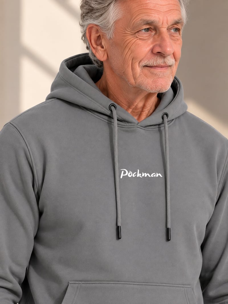 Pockman Premium 350 GSM Pure Cotton Fleece Dark Grey Hoodie - Image 4