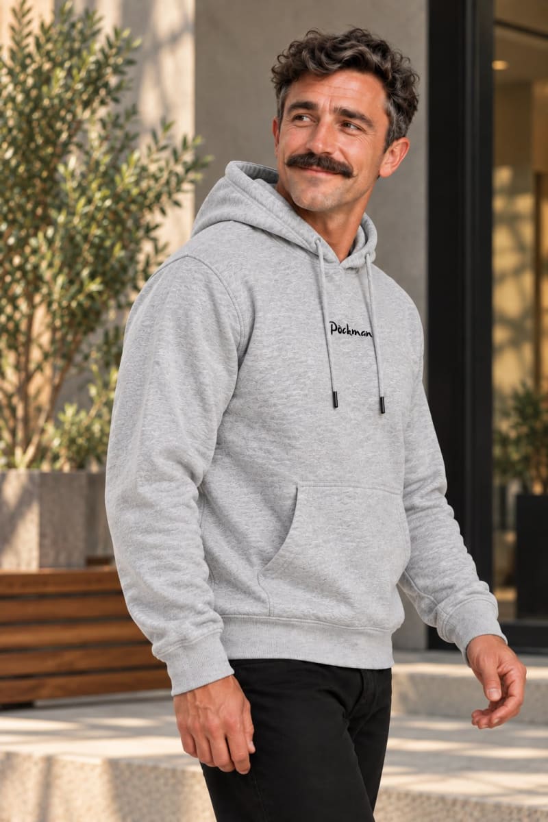 Pockman Premium 350 GSM Pure Cotton Fleece Grey Melange Hoodie - Image 3