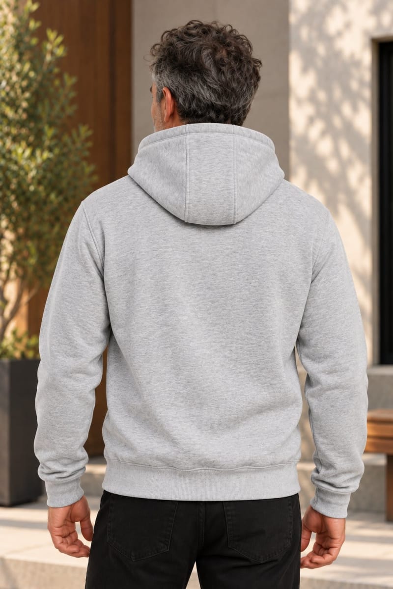 Pockman Premium 350 GSM Pure Cotton Fleece Grey Melange Hoodie - Image 5