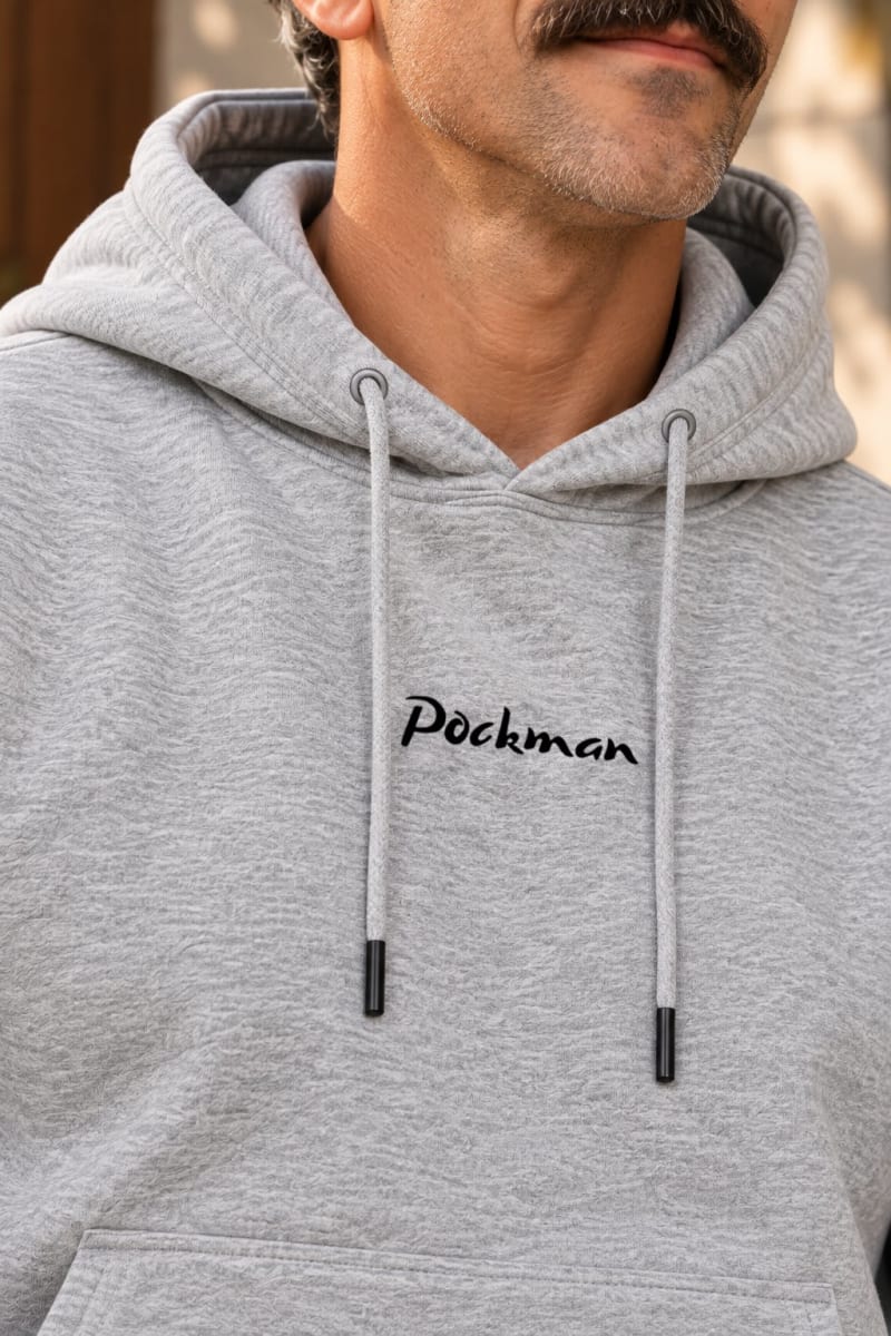 Pockman Premium 350 GSM Pure Cotton Fleece Grey Melange Hoodie - Image 4