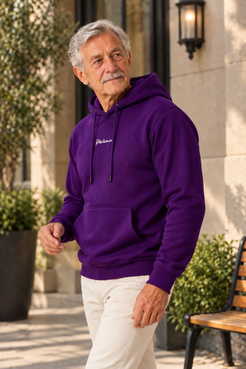 Pockman Premium 350 GSM Pure Cotton Fleece Voilet Hoodie - Image 5