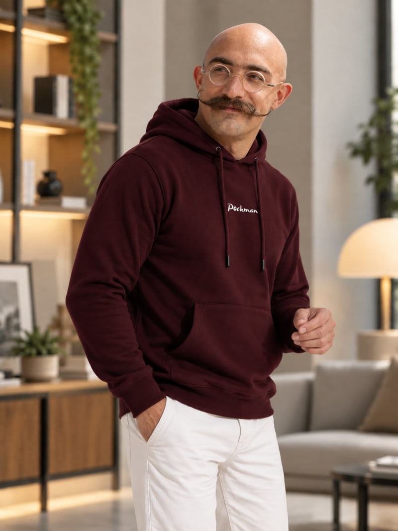 Pockman Premium 350 GSM Pure Cotton Fleece Chocolate Brown Hoodie - Image 4