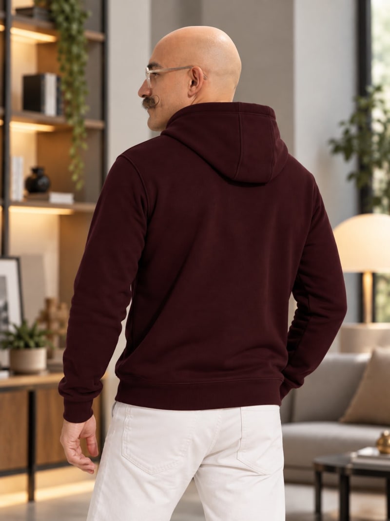 Pockman Premium 350 GSM Pure Cotton Fleece Chocolate Brown Hoodie - Image 5