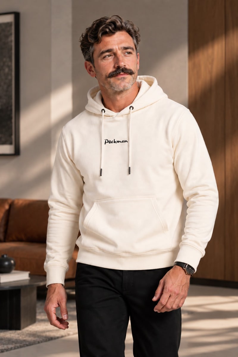 Pockman Premium 350 GSM Pure Cotton Fleece Off White Hoodie - Image 3