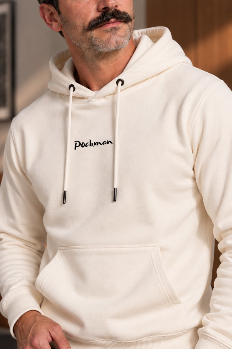 Pockman Premium 350 GSM Pure Cotton Fleece Off White Hoodie - Image 4