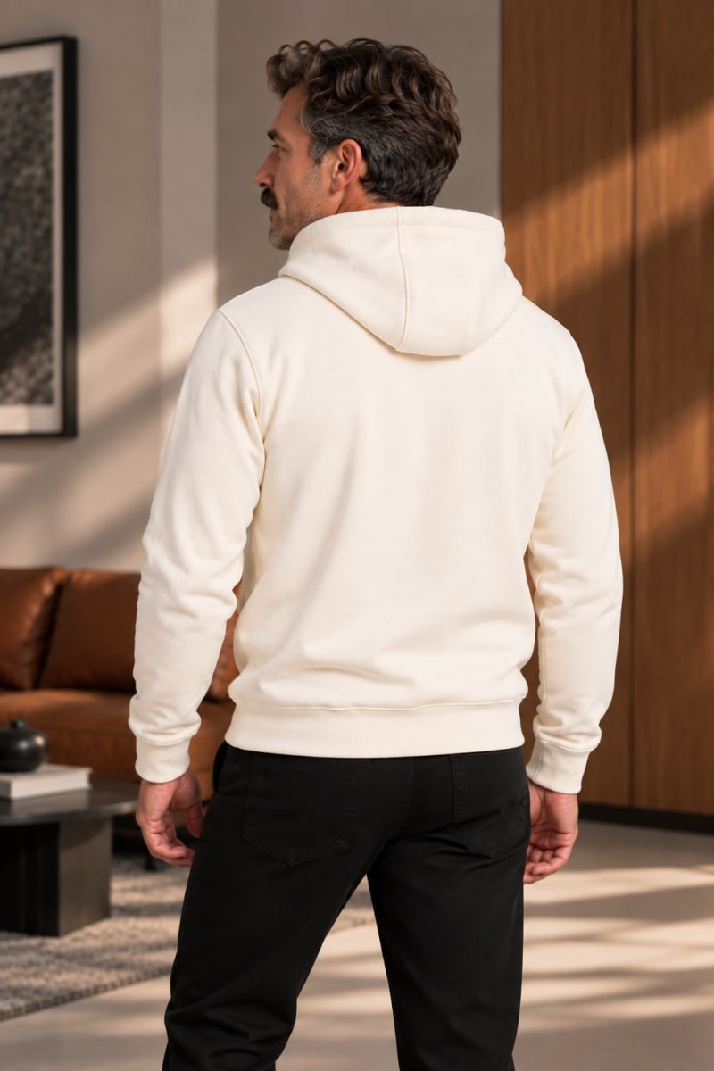 Pockman Premium 350 GSM Pure Cotton Fleece Off White Hoodie - Image 5