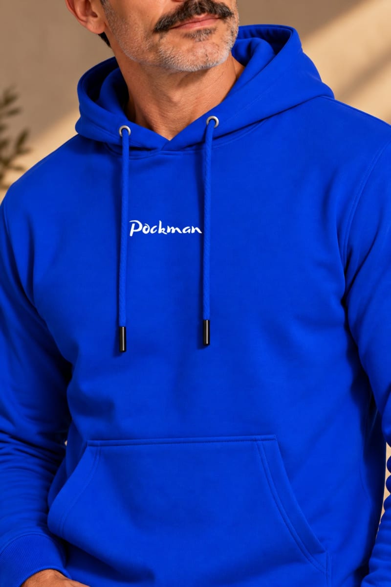 Pockman Premium 350 GSM Pure Cotton Fleece Royal Blue Hoodie - Image 4
