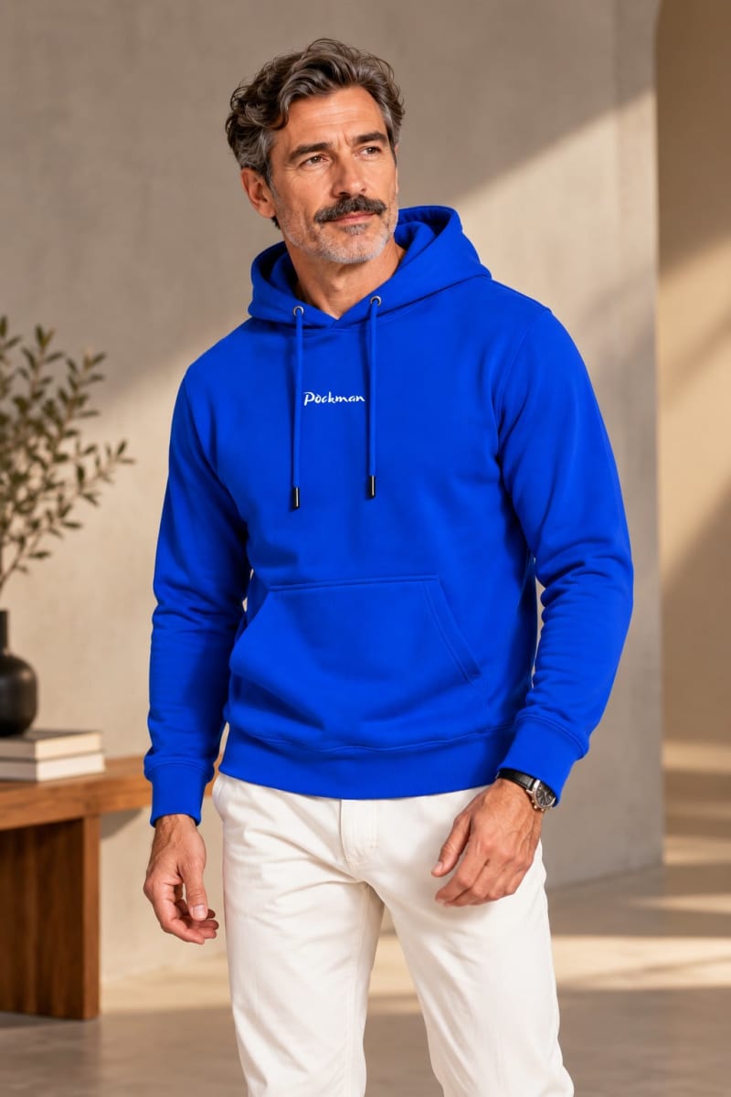 Pockman Premium 350 GSM Pure Cotton Fleece Royal Blue Hoodie - Image 3