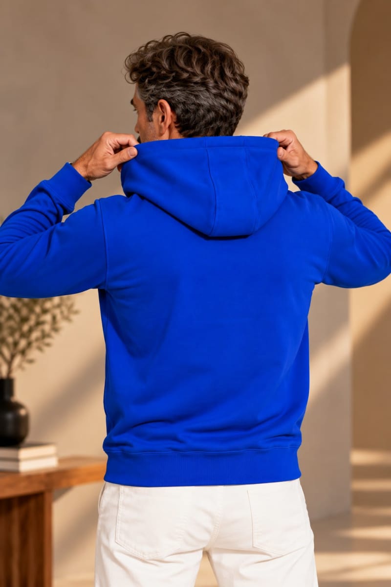 Pockman Premium 350 GSM Pure Cotton Fleece Royal Blue Hoodie - Image 5