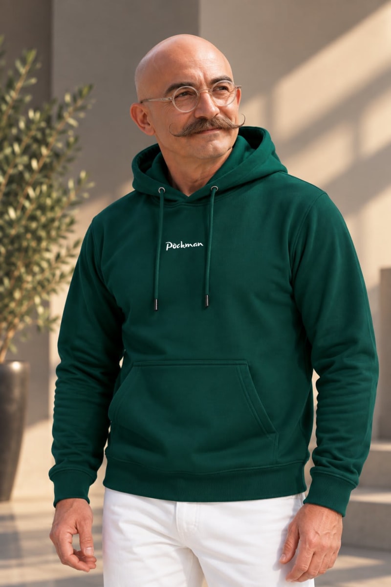Pockman Premium 350 GSM Pure Cotton Fleece Bottle Green Hoodie - Image 3
