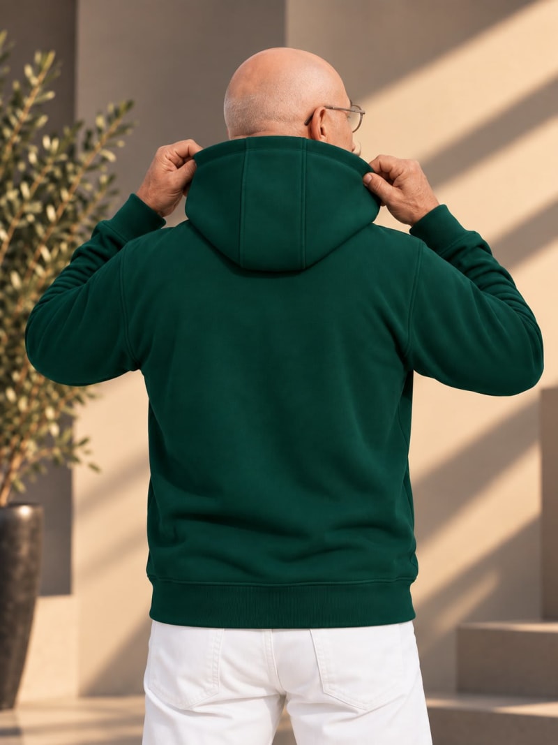 Pockman Premium 350 GSM Pure Cotton Fleece Bottle Green Hoodie - Image 5